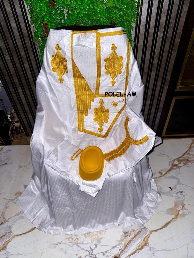 Boubou Africain - Femme - Blanc et Doré - ROKIA - Polel Am