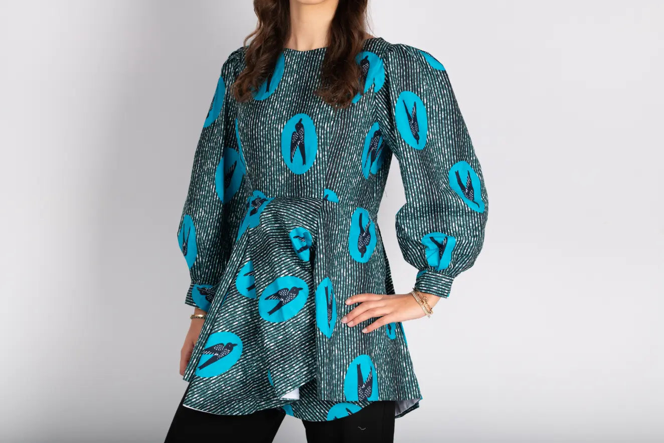 Haut femme bleu imprimé africain tissu wax - POLEL AM