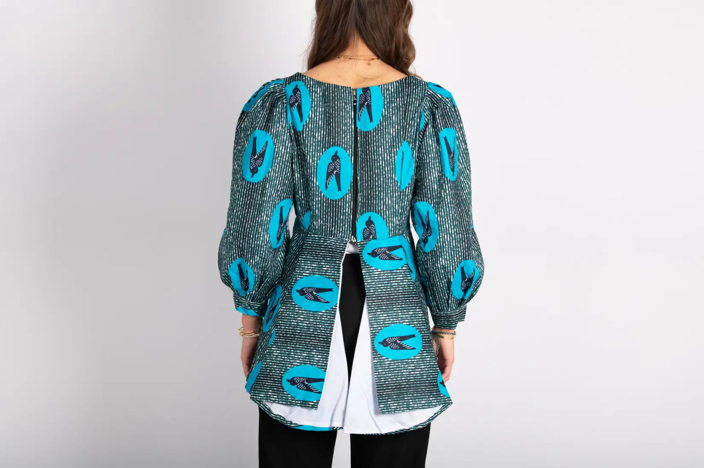 Haut femme bleu imprimé africain tissu wax - POLEL AM