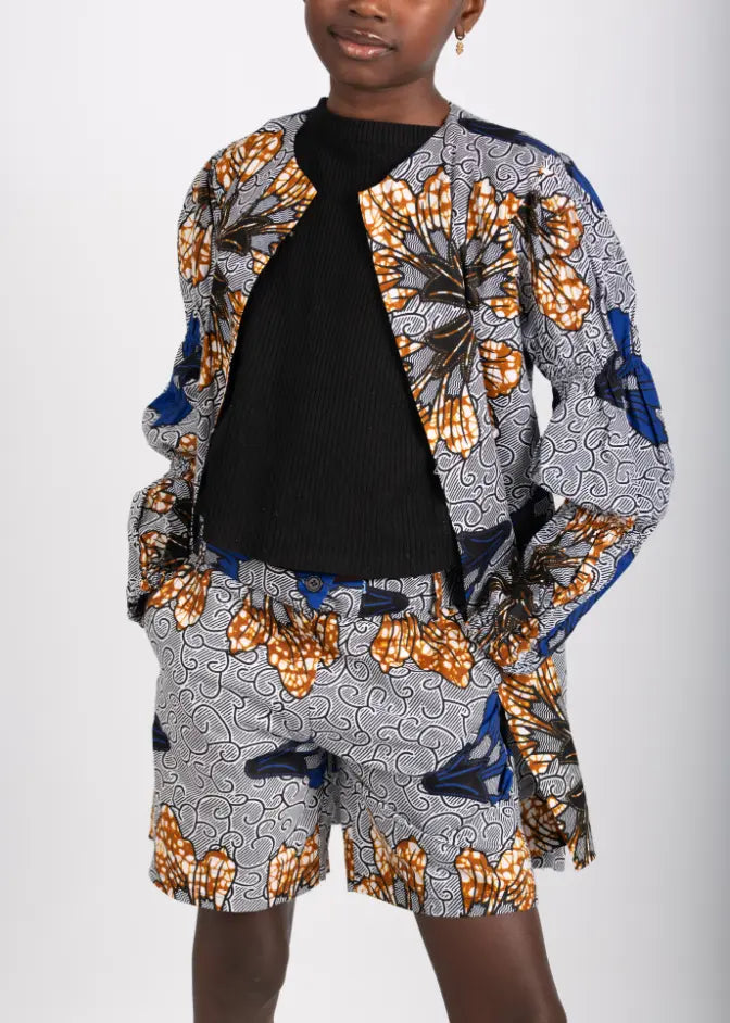 Ensemble enfant bleu imprimé africain tissu wax - POLEL AM