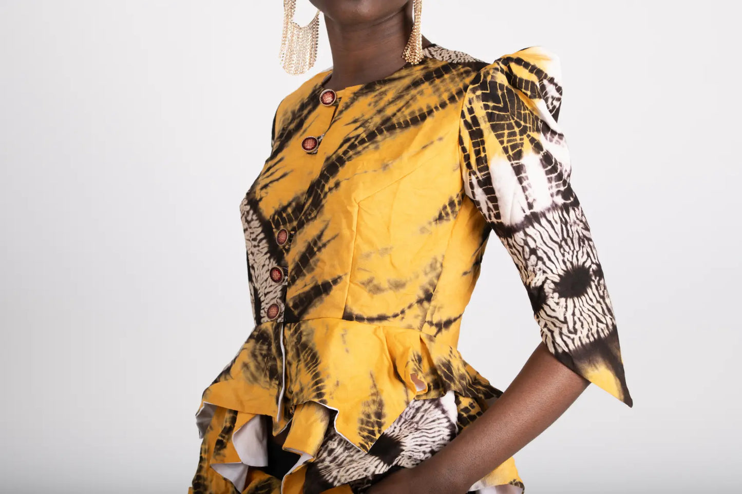 Ensemble femme jaune imprimé africain tissu wax - POLEL AM