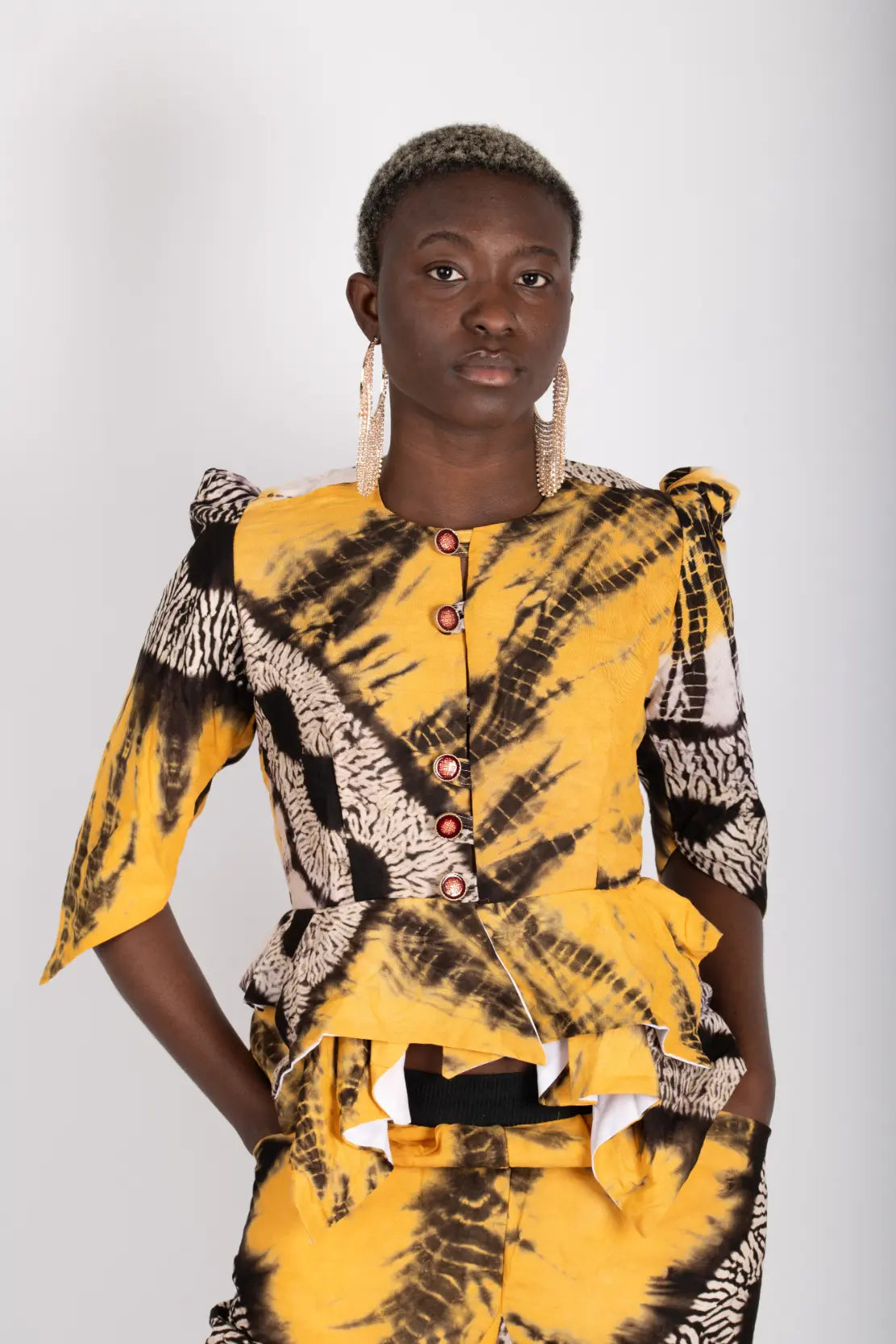 Ensemble femme jaune imprimé africain tissu wax - POLEL AM