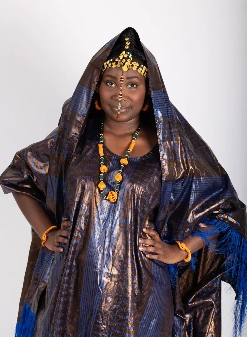 Robe ample marine femme imprimé africain tissu wax - POLEL AM