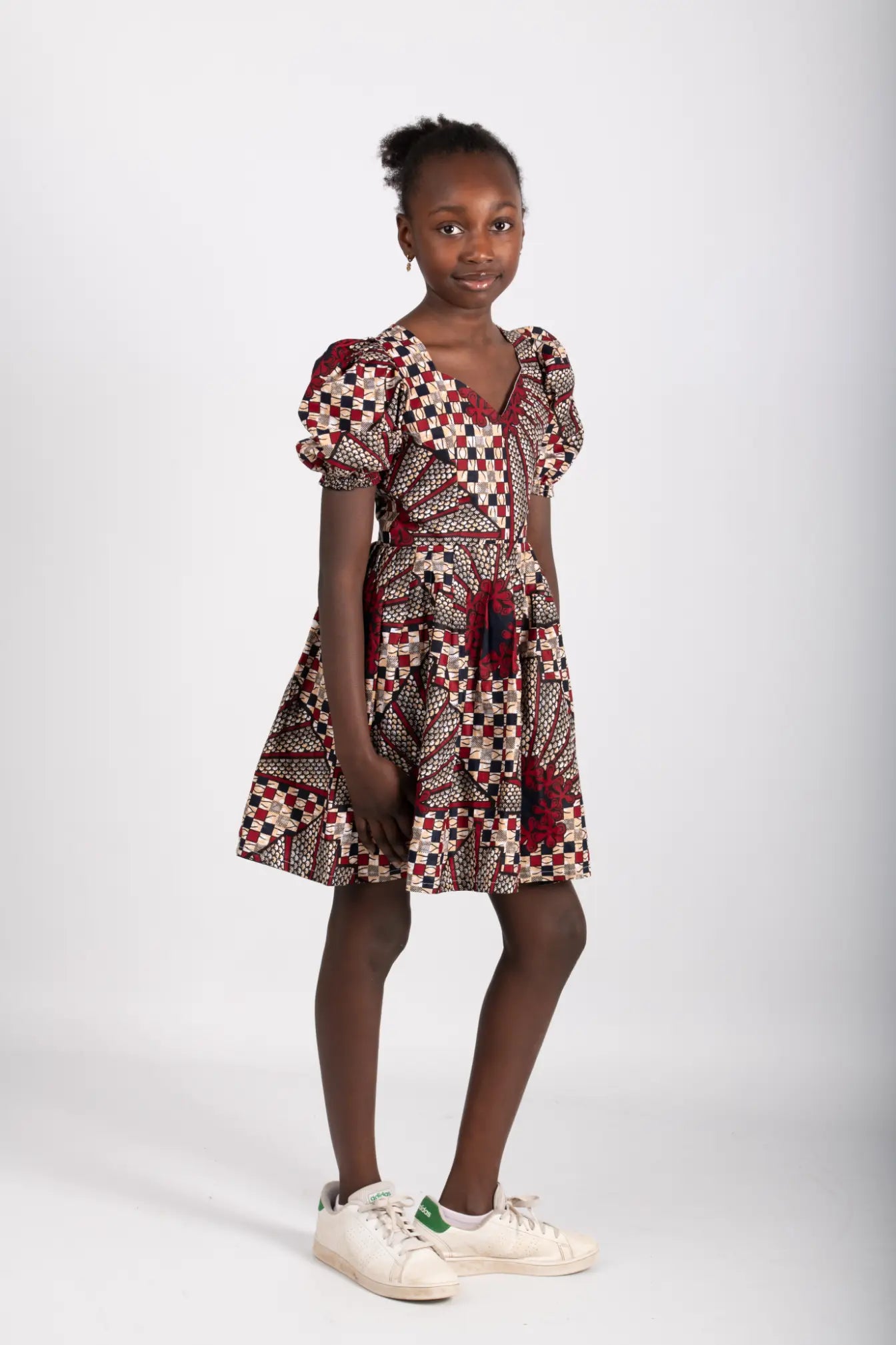 Robe enfant bordeaux imprimé africain tissu wax - POLEL AM
