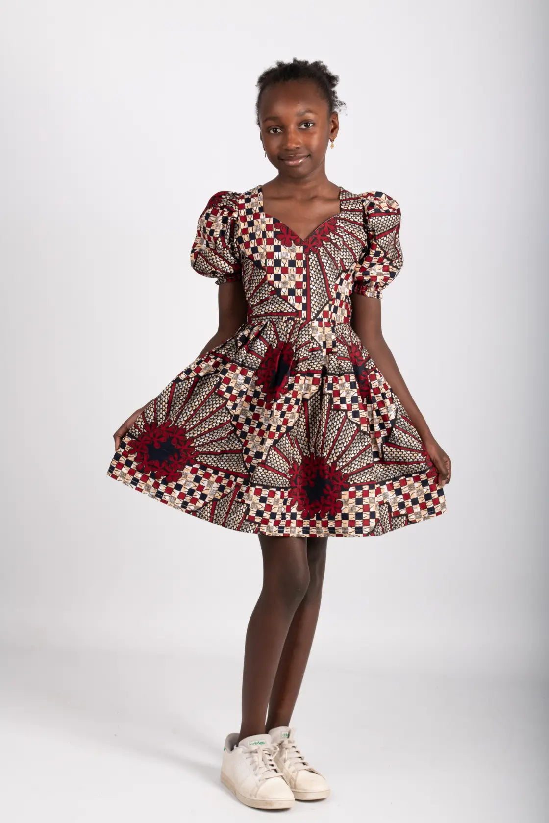 Robe enfant bordeaux imprimé africain tissu wax - POLEL AM