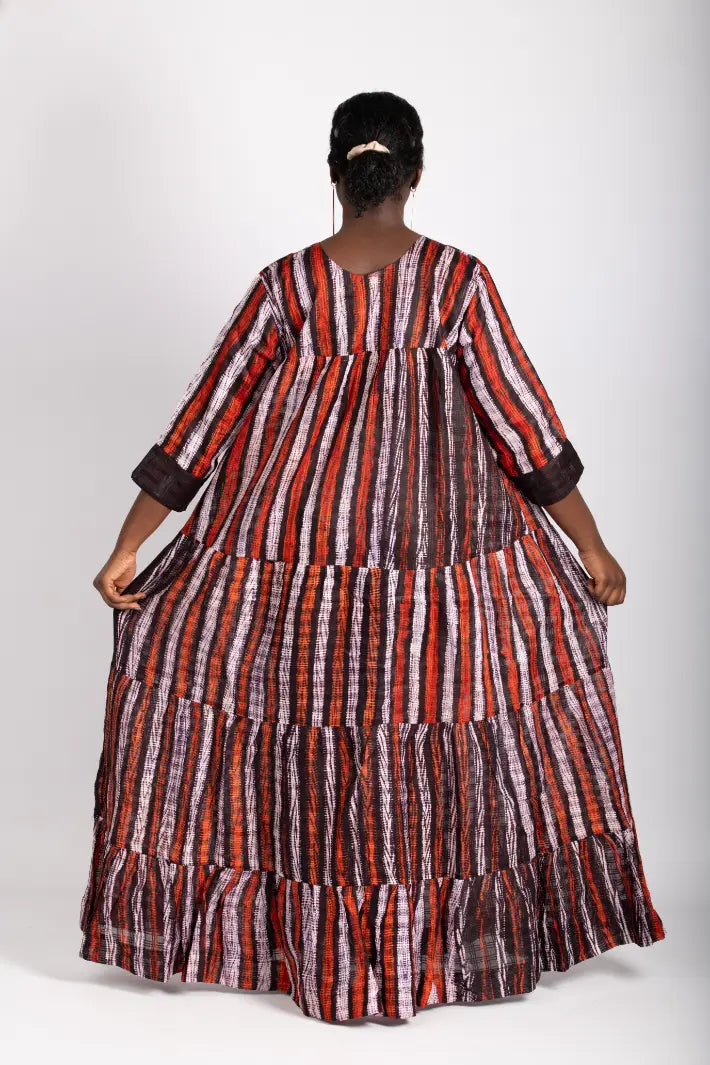 Robe longue à rayures tissu wax - POLEL AM