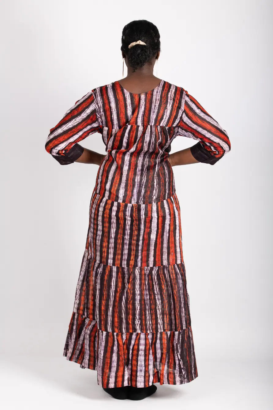 Robe longue à rayures tissu wax - POLEL AM