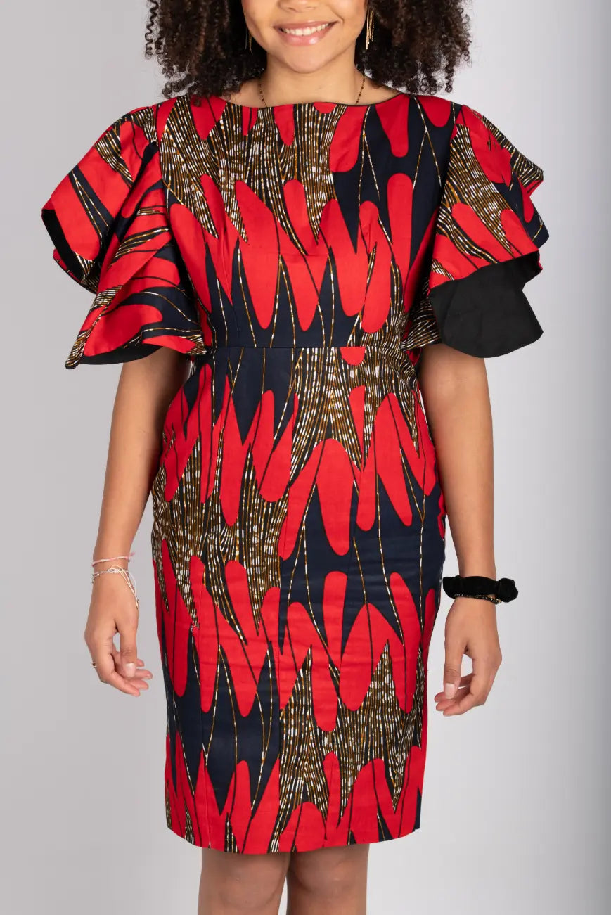 Robe rouge imprimé africain tissu wax - POLEL AM