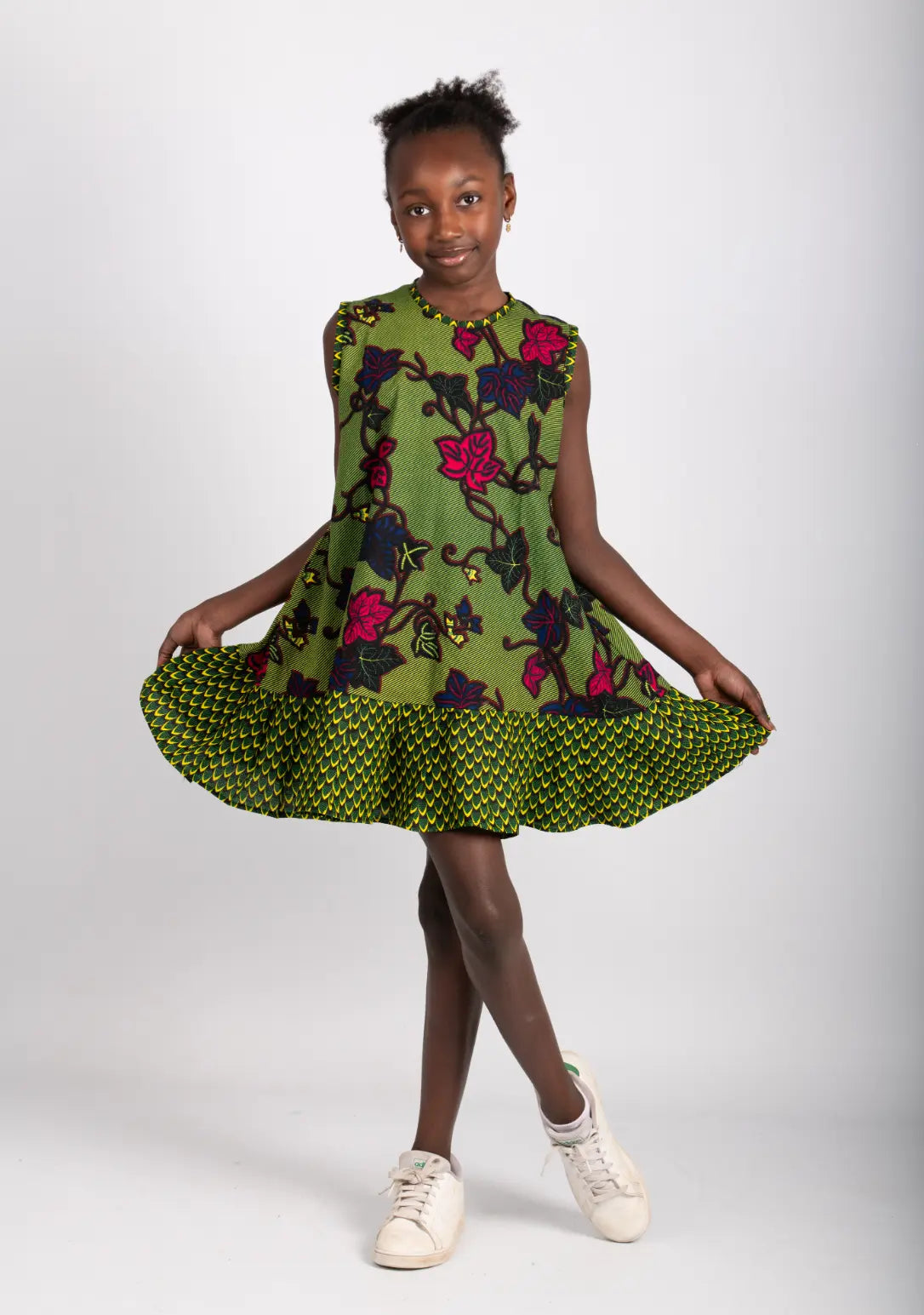 Robe enfant imprimé africain tissu wax vert - POLEL AM