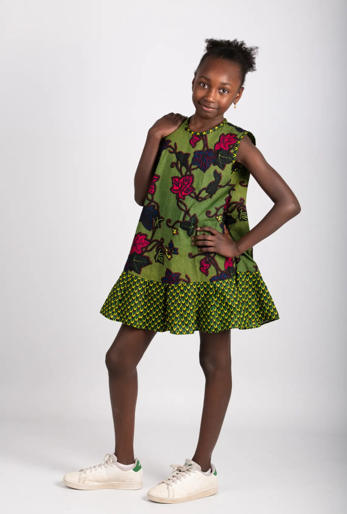 Robe enfant imprimé africain tissu wax vert - POLEL AM