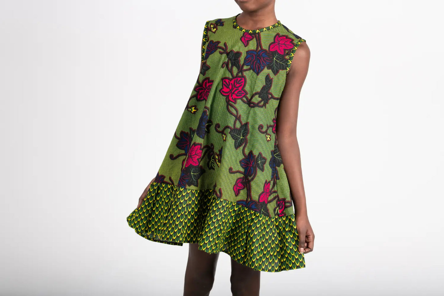 Robe enfant imprimé africain tissu wax vert - POLEL AM