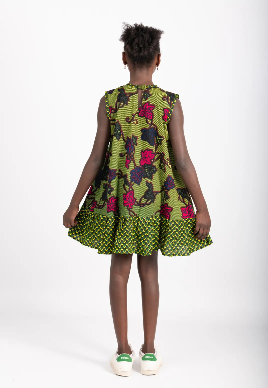 Robe enfant imprimé africain tissu wax vert - POLEL AM