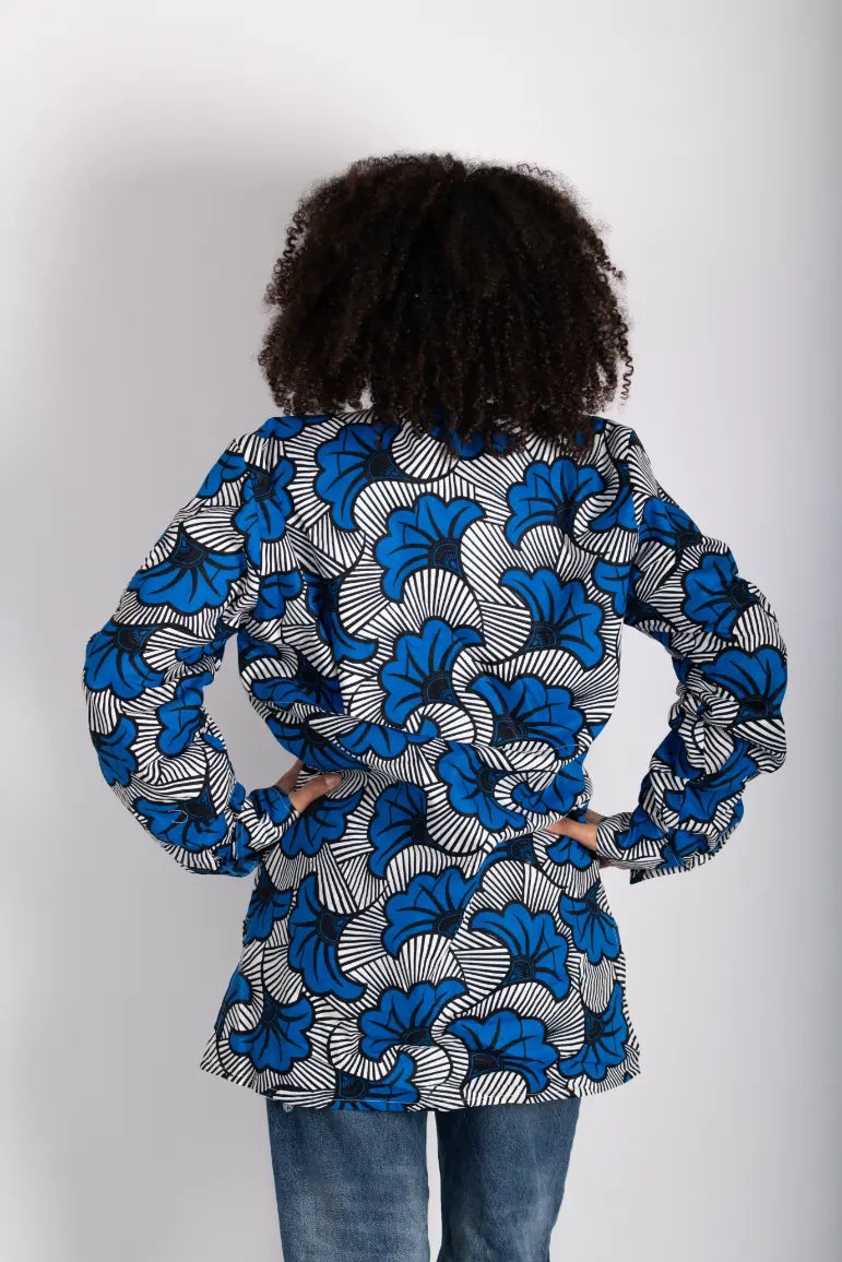 Tunique femme bleu imprimé africain tissu wax - POLEL AM