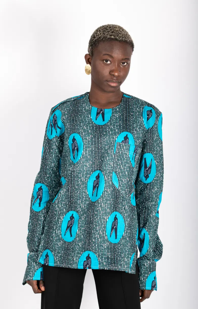 Tunique turquoise femme imprimé africain tissu wax - POLEL AM
