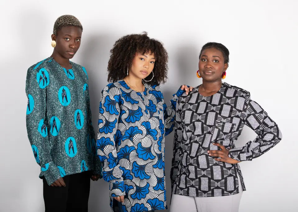 Tunique turquoise femme imprimé africain tissu wax - POLEL AM