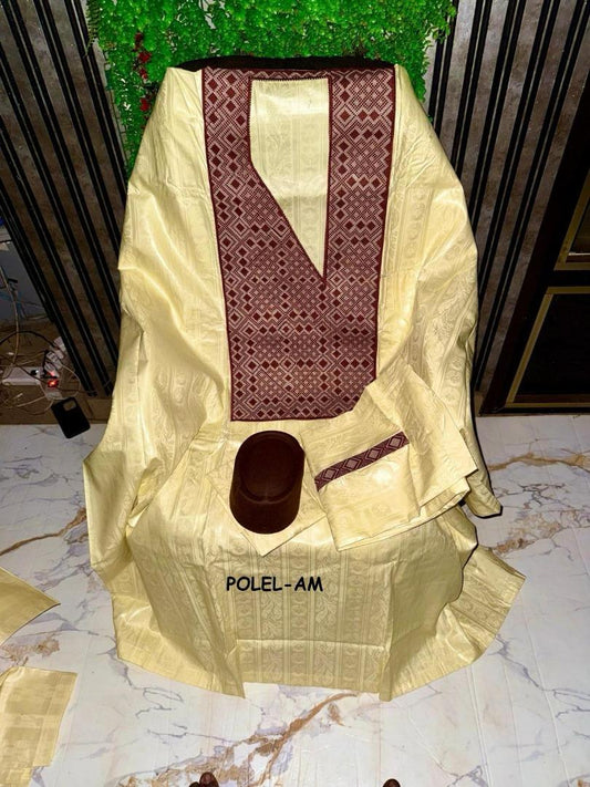 Boubou Africain - Femme - Jaune Pâle et Marron - ESHE - Polel Am