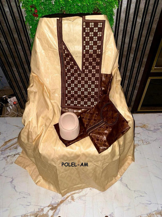 Boubou Africain - Femme - Jaune Pâle et Marron - ISAMAïLA - Polel Am
