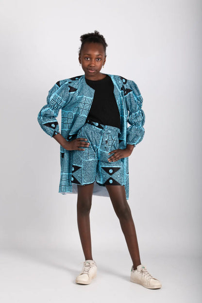 Ensemble bleu enfant imprimé africain tissu wax - POLEL AM