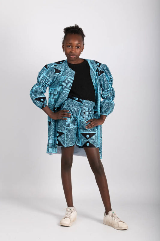 Ensemble bleu enfant imprimé africain tissu wax - POLEL AM