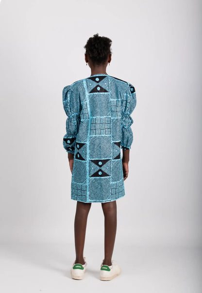 Ensemble bleu enfant imprimé africain tissu wax - POLEL AM