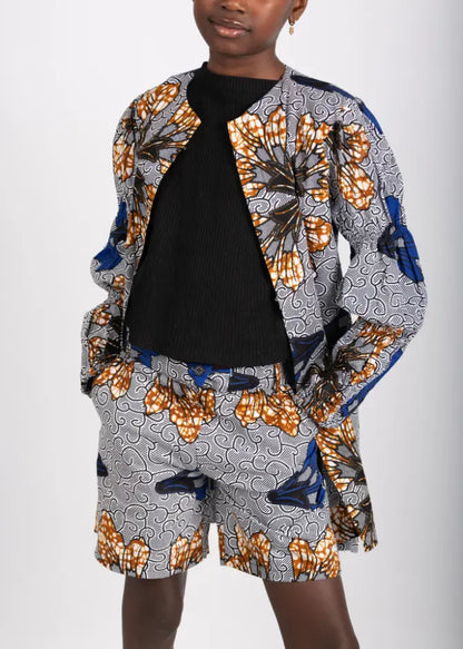 Ensemble enfant bleu imprimé africain tissu wax - POLEL AM