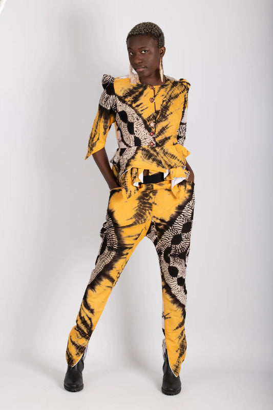 Ensemble femme jaune imprimé africain tissu wax - POLEL AM