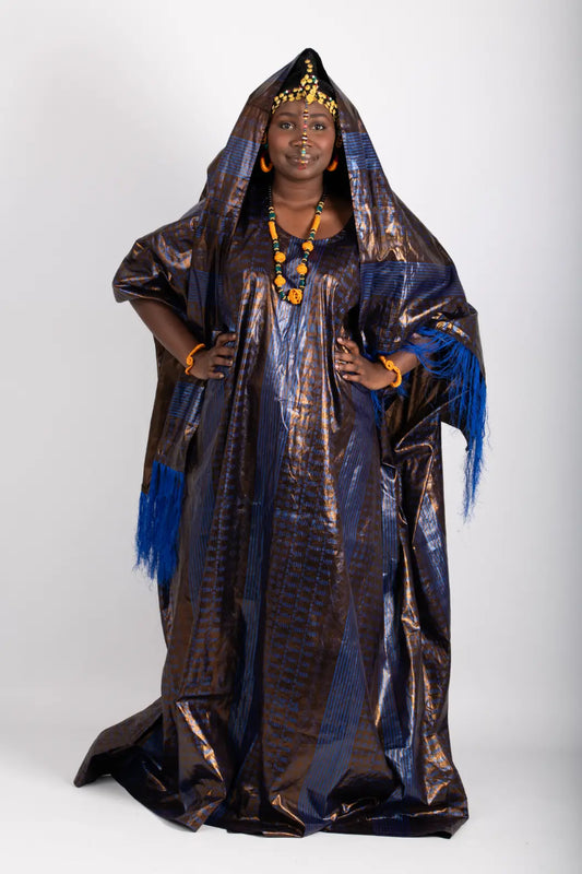 Robe ample marine femme imprimé africain tissu wax - POLEL AM