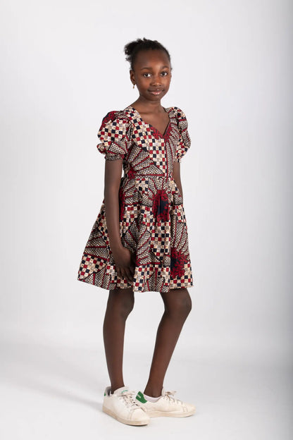 Robe enfant bordeaux imprimé africain tissu wax - POLEL AM