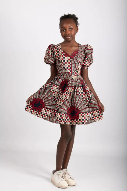 Robe enfant bordeaux imprimé africain tissu wax - POLEL AM