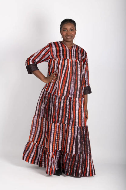 Robe longue à rayures tissu wax - POLEL AM