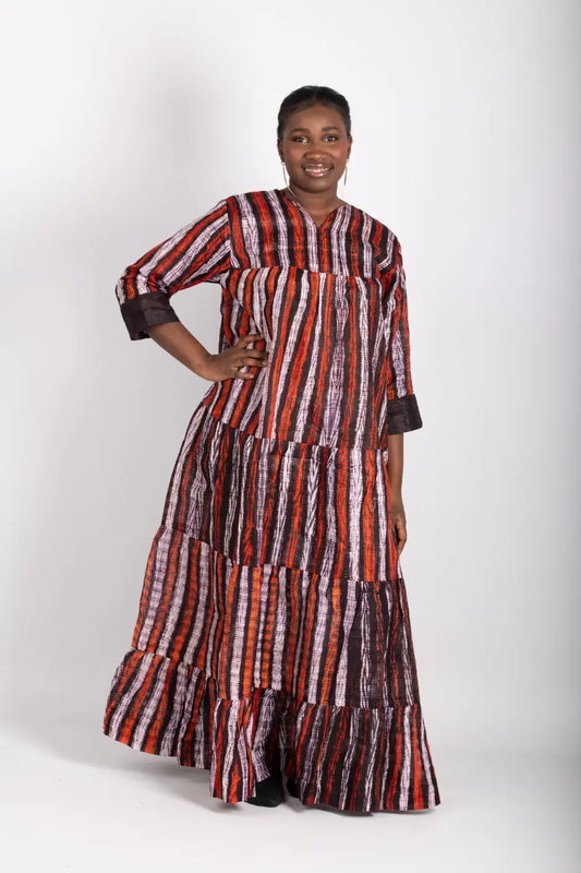 Robe longue à rayures tissu wax - POLEL AM