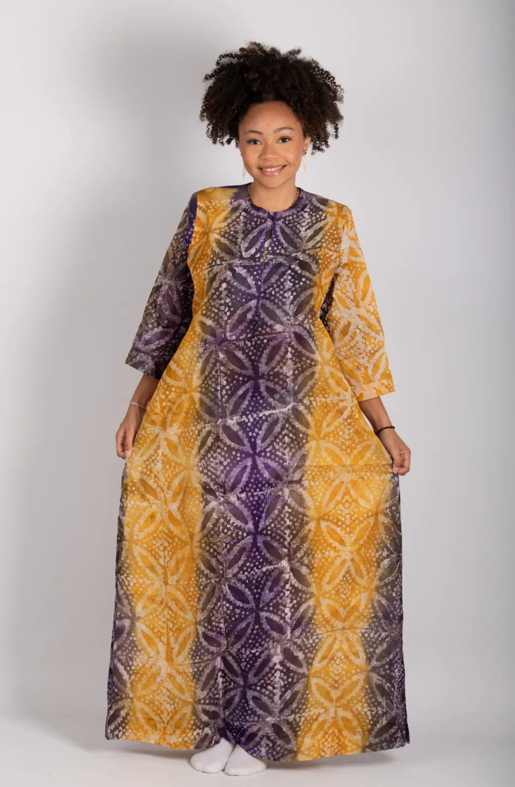 Robe jaune et violet imprimé africain tissu wax - POLEL AM