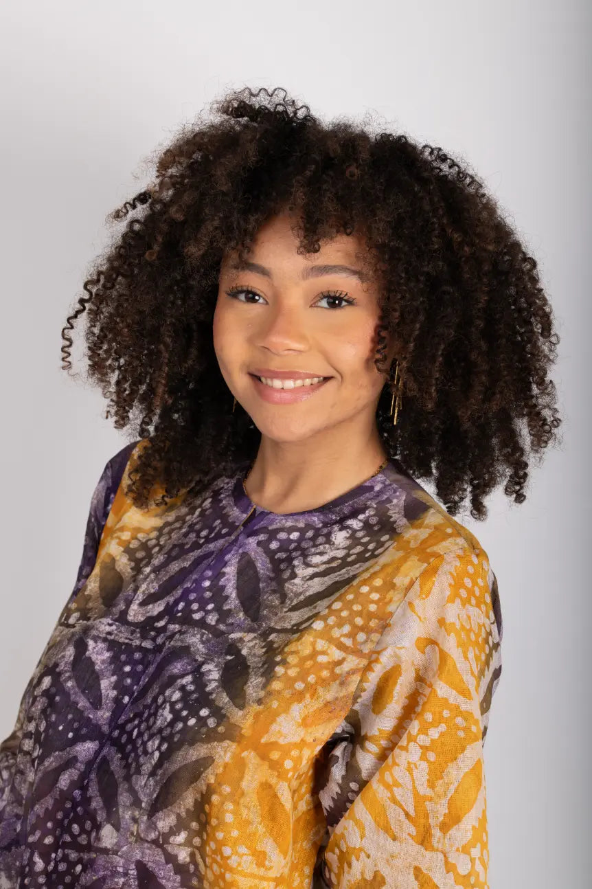 Robe jaune et violet imprimé africain tissu wax - POLEL AM
