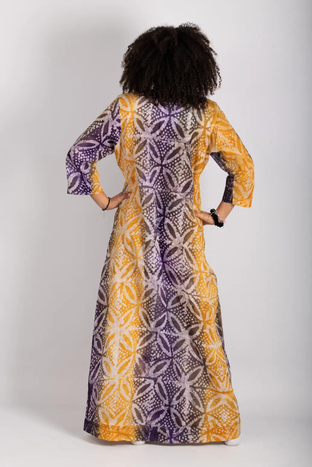 Robe jaune et violet imprimé africain tissu wax - POLEL AM