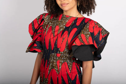 Robe rouge imprimé africain tissu wax - POLEL AM