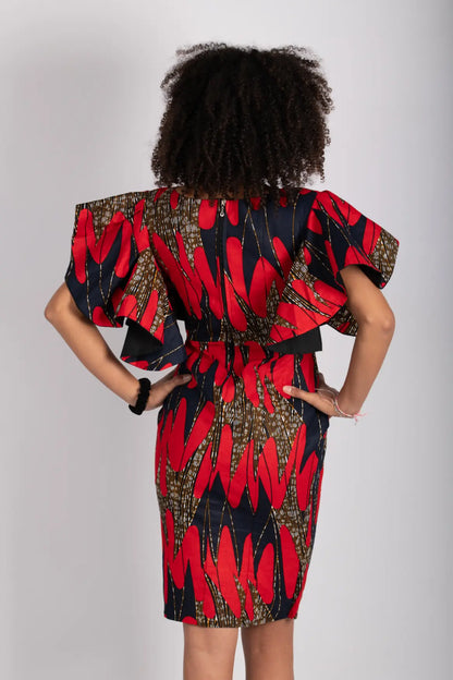 Robe rouge imprimé africain tissu wax - POLEL AM