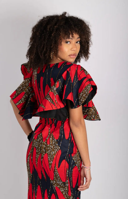 Robe rouge imprimé africain tissu wax - POLEL AM
