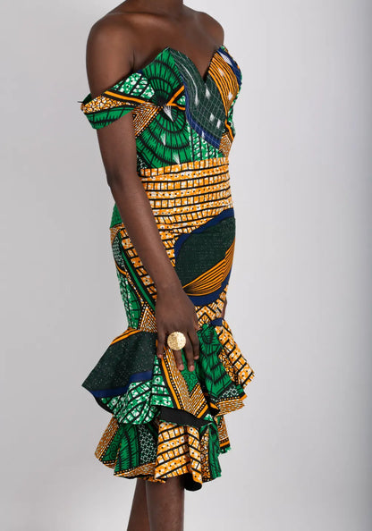 Robe coupe sirène imprimé africain tissu wax - POLEL AM