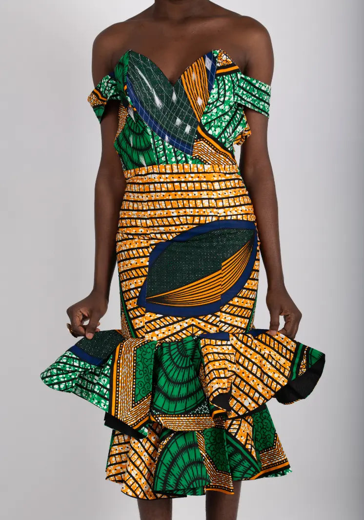 Robe coupe sirène imprimé africain tissu wax - POLEL AM