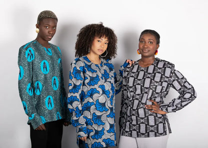Tunique turquoise femme imprimé africain tissu wax - POLEL AM